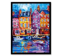 Artery8 Colourful Scarborough Harbour Yorkshire Painting Living Room Artwork Framed Wall Art Print A4