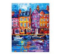 Artery8 Colourful Scarborough Harbour Yorkshire Painting Wall Art Print | Size: W18" x H24" Artery8 Multicolor W18" x H24"