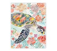 Artery8 Colourful Sea Turtle Marine Flowers Watercolour Bathroom Toilet Large Wall Art Poster Print Thick Paper 18X24 Inch