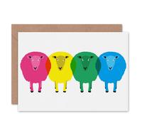 Artery8 Colourful Sheep Bright Birthday Thankyou Greeting Art Card Artery8 Multicolor