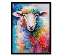 Colourful Sheep Fun Animal Portrait Oil Painting Framed Art Print Artery8 Multi A4