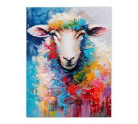 Artery8 Colourful Sheep Fun Animal Portrait Oil Painting Wall Art Print | Size: W12" x H16" Artery8 Multicolor W12" x H16"