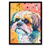 Artery8 Colourful Shih Tzu Portrait Dog Lover Watercolour Framed Wall Art | Size: A4 Artery8 Multicolor A4