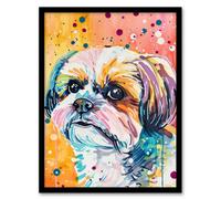 Artery8 Colourful Shih Tzu Portrait Dog Lover Watercolour Kids Bedroom Nursery Artwork Framed Wall Art Print A4