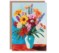 Artery8 Colourful Spring Flower Bouquet Vibrant Painting Greeting Birthday Card Him Her All Blank