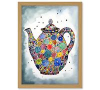 Artery8 Colourful Teapot Folk Art Kitchen Artwork Framed A3 Wall Art Print