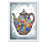 Artery8 Colourful Teapot Folk Art Kitchen Artwork Framed A3 Wall Art Print