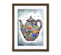 Artery8 Colourful Teapot Folk Art Kitchen Artwork Framed Wall Art Print 18X24 Inch