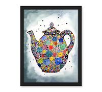 Artery8 Colourful Teapot Folk Art Kitchen Artwork Framed Wall Art Print 18X24 Inch