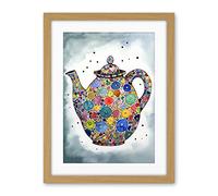 Artery8 Colourful Teapot Folk Art Kitchen Artwork Framed Wall Art Print 18X24 Inch