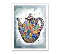 Artery8 Colourful Teapot Folk Art Kitchen Artwork Framed Wall Art Print 18X24 Inch