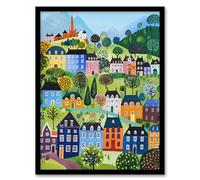 Artery8 Colourful Townscape Church in Spring Folk Art For Living Room Artwork Framed Wall Art Print A4
