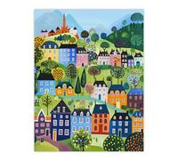 Artery8 Colourful Townscape Church in Spring Folk Art For Living Room Large Wall Art Poster Print Thick Paper 18X24 Inch