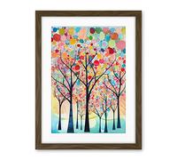 Artery8 Colourful Trees Blooming In Spring Folk Art Watercolour Painting Artwork Framed Wall Art Print 18X24 Inch
