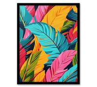 Artery8 Colourful Tropical Fronds Stylised Leaves Pattern Living Room Artwork Framed Wall Art Print 18X24 Inch