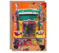 Artery8 Greeting Card Colourful Truck Lorry Front Hippy Trippy Trucker For Him Man Birthday Card