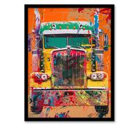 Artery8 Colourful Truck Lorry Front Hippy Trippy Trucker Framed Art Print in Orange | Size: W12" x H16" Artery8 Orange W12" x H16"