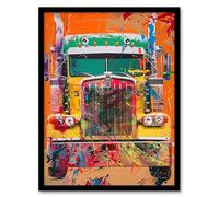 Artery8 Colourful Truck Lorry Front Hippy Trippy Trucker Kids Bedroom Artwork Framed Wall Art Print 18X24 Inch