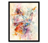 Artery8 Colourful Watercolour Electric Guitar Musician Living Room Artwork Framed Wall Art Print A4