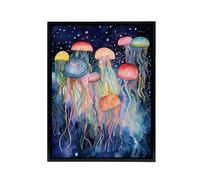 Artery8 Colourful Watercolour Jellyfish Framed Canvas Wall Art Print | Size: W18" x H24" Artery8 Multicolor W18" x H24"