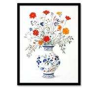 Colourful Wildflower Bouquet Floral Pattern Vase Framed Art Print Artery8 Blue A4