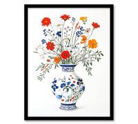 Colourful Wildflower Bouquet Floral Pattern Vase Framed Art Print Artery8 Blue A4