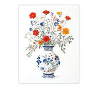 Artery8 Colourful Wildflower Bouquet Floral Pattern Vase Wall Art Print in Blue | Size: W18" x H24" Artery8 Blue W18" x H24"