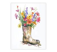 Artery8 Colourful Wildflower Bouquet in Army Boot Vase Wall Art Print | Size: W12" x H16" Artery8 Multicolor W12" x H16"