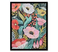 Artery8 Colourful Wildflower Garden Floral Painting Living Room Artwork Framed Wall Art Print A4