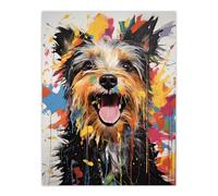 Artery8 Colourful Yorkshire Terrier Artwork Oil Painting Yellow Blue Pink Pet Portrait Extra Large XL Wall Art Poster Print