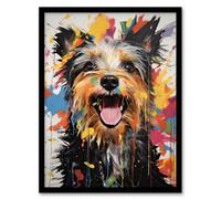 Artery8 Wall Art Print Colourful Yorkshire Terrier Oil Painting Pet Portrait Framed Art | Size: A4 Artery8 Multicolor A4