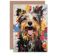 Artery8 Colourful Yorkshire Terrier Pet Portrait for Him or Her Man Woman Birthday Thank You Kids Child Blank Art Greeting Card