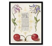 Artery8 Columbines & Sweet Cherries Calligraphy Framed Wall Art Print in White | Size: A4 Artery8 White A4
