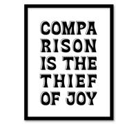 Artery8 Comparison Is The Thief Of Joy Black White Bold Framed Wall Art Print | Size: W12" x H16" Artery8 White W12" x H16"