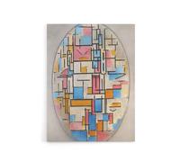 Artery8 Composition in Oval with Color Planes Mondrian Canvas Wall Art in White | Size: W18" x H24" Artery8 White W18" x H24"