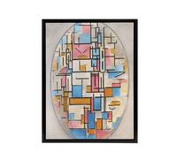 Artery8 Composition in Oval with Color Planes Mondrian Framed Canvas Wall Art in White | Size: W12" x H16" Artery8 White W12" x H16"