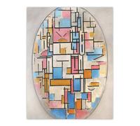 Artery8 Composition in Oval with Color Planes Mondrian Wall Art Print Poster in White | Size: W18" x H24" Artery8 White W18" x H24"