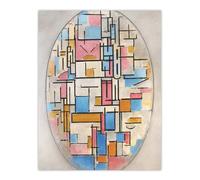 Artery8 Composition in Oval with Color Planes Unframed Wall Art Print Poster 12X16 Artwork By Mondrian : Geometric Oval Design Adding Balanced Modern Tone To Structured Interior Layouts