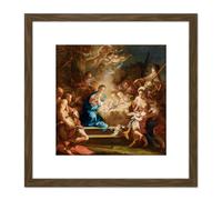 Artery8 Conca Adoration Shepherds Biblical Nativity Painting 8X8 Inch Square Wooden Framed Wall Art Print Picture with Mount in Brown Artery8 Brown