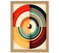Artery8 Concentric Circles Bauhaus Style Minimal Colourful Vintage Artwork Framed Wall Art Print A4