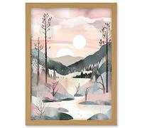 Artery8 Concept Art Watercolour Forest Winter Landscape Artwork Framed Wall Art Print A4