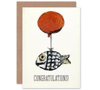 Artery8 Congratulations Abstract Oil Painting Balloon Fish Fun For Him Her Blank Inside Greeting Card