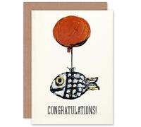 Artery8 Congratulations Abstract Oil Painting Balloon Fish Fun For Him Her Blank Inside Greeting Card