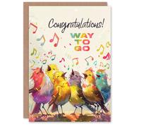 Artery8 Congratulations Card Cheerful Colourful Birds Singing Way To Go For Her Gran Sister Niece Daughter Wife Woman Greeting Card