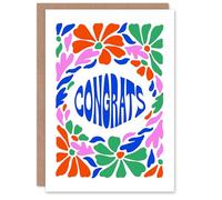 Artery8 Congratulations Card Congrats Groovy Flower Border Retro Floral Design