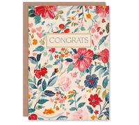 Artery8 Congratulations Card Congrats Watercolour Spring Flower Pattern For Her Gran Sister Niece Daughter Wife Woman Greeting Card
