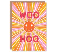 Artery8 Congratulations Card Groovy Smiley Face Trippy Congrats Sun Rays