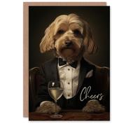 Artery8 Congratulations Greeting Card Classy Tuxedo Dog Lover Cheers Wine For Him Her in Black Artery8 Black