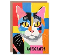 Artery8 Congratulations Greeting Card Colourful Abstract Cat Lover Congrats For Him Her