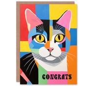 Artery8 Congratulations Greeting Card Colourful Abstract Cat Lover Congrats For Him Her